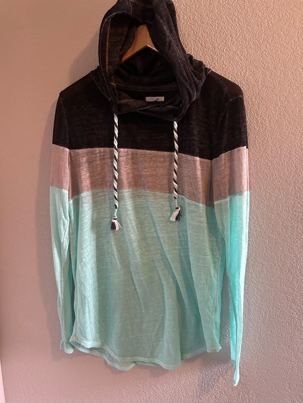 Maurices Black Knit Top with Mint & Gray Stripes